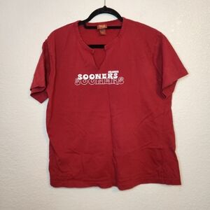 Oklahoma Sooner Shirt xl Red Solid Short Sleeve Pullover Tee